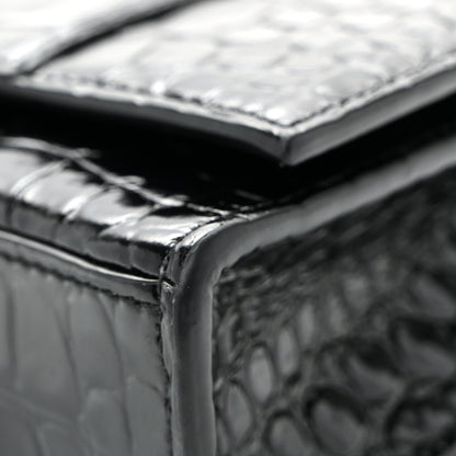 Balenciaga Shiny Calfskin Monochrome Crocodile Embossed Hourglass Chain Bag Black 10 of 10
