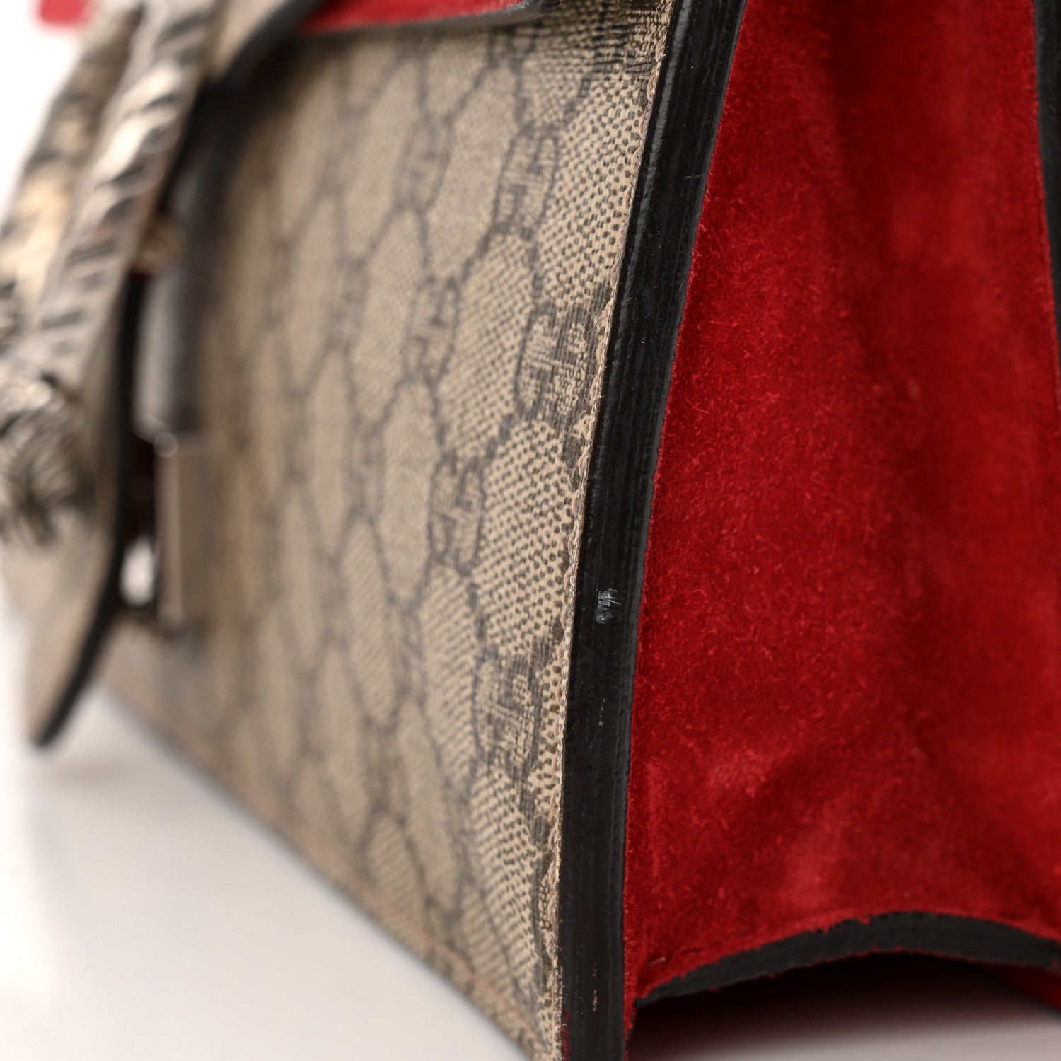 Gucci GG Supreme Monogram Suede Cudu Medium Dionysus Shoulder Bag Beige Ebony Vulcanic Red 13 of 18