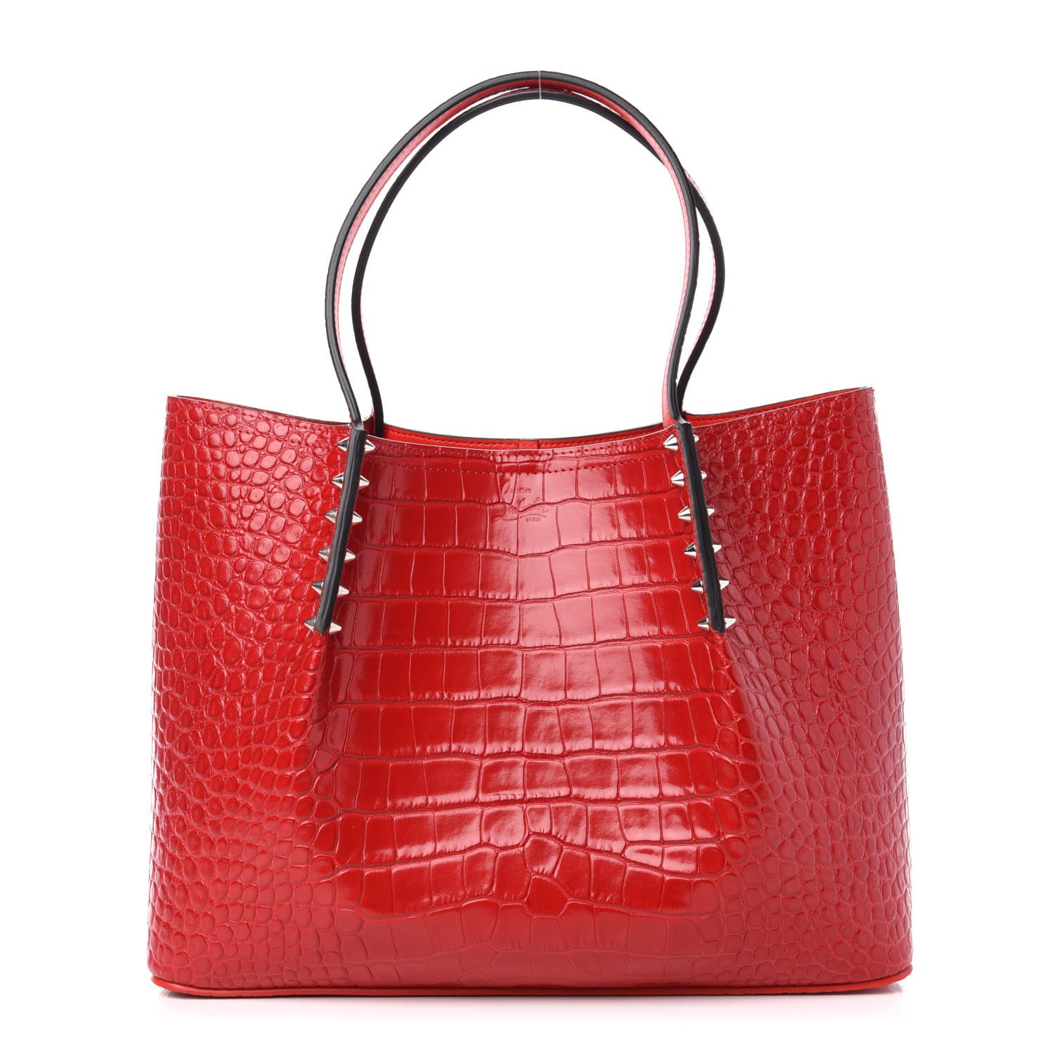 Christian Louboutin Crocodile Embossed Calfskin Spiked Small Cabarock Shopper Tote Red 1 of 9