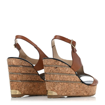 Jimmy Choo Nappa Cork Chain Portia Wedges 38 Brown 3 of 4