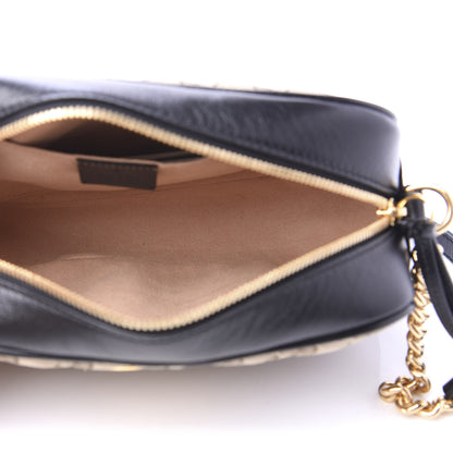 Gucci Monogram Matelasse Diagonal Small GG Marmont Chain Shoulder Bag Beige Black 5 of 11