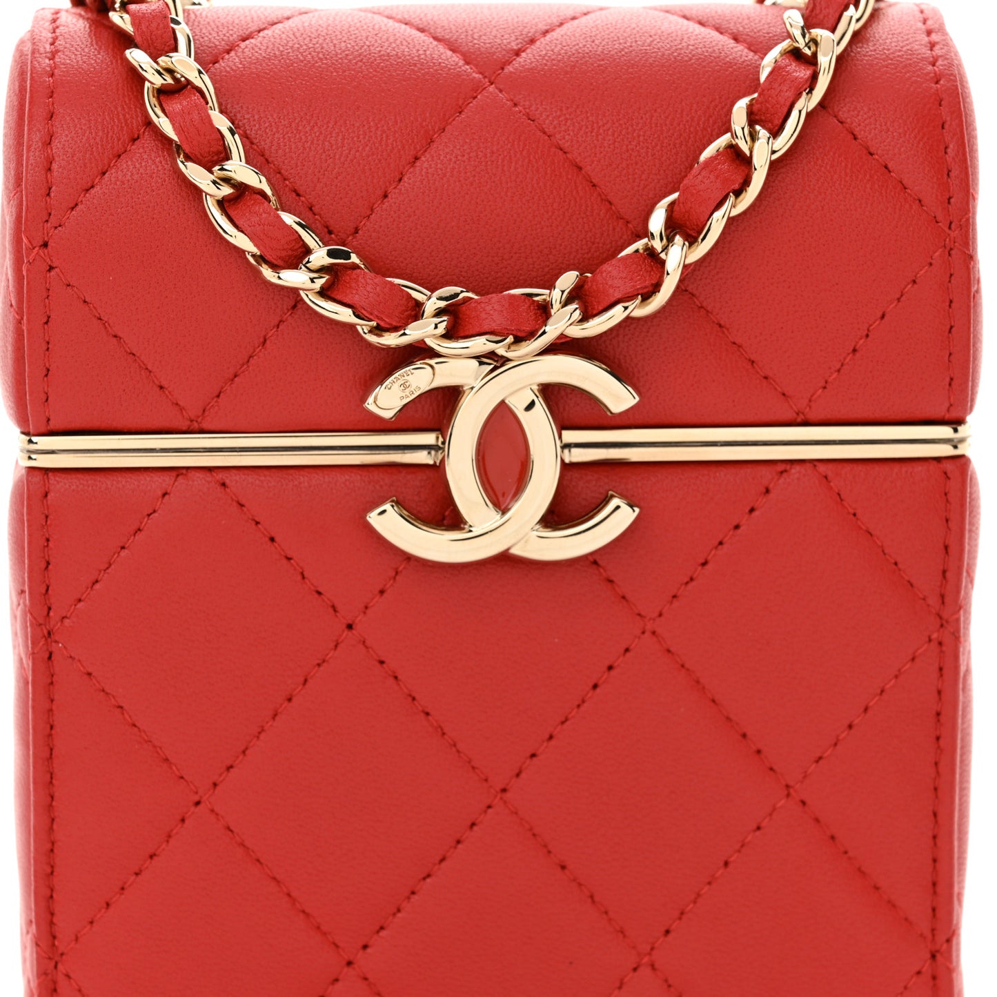 Lambskin Quilted Small Box With Chain Red