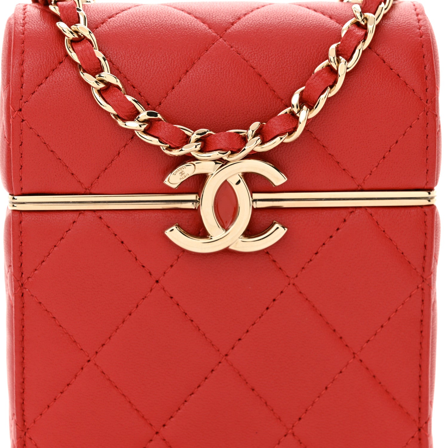 Chanel Lambskin Quilted Small Box With Chain Red 9 of 12