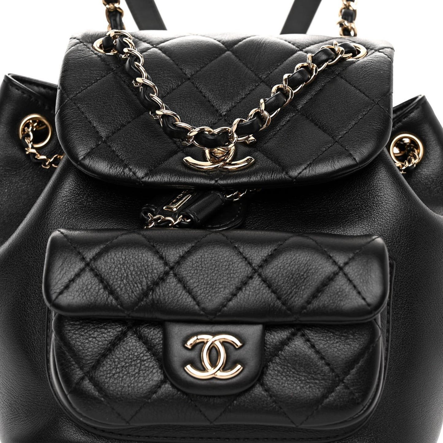 Lambskin Quilted Small Duma Drawstring Backpack Black