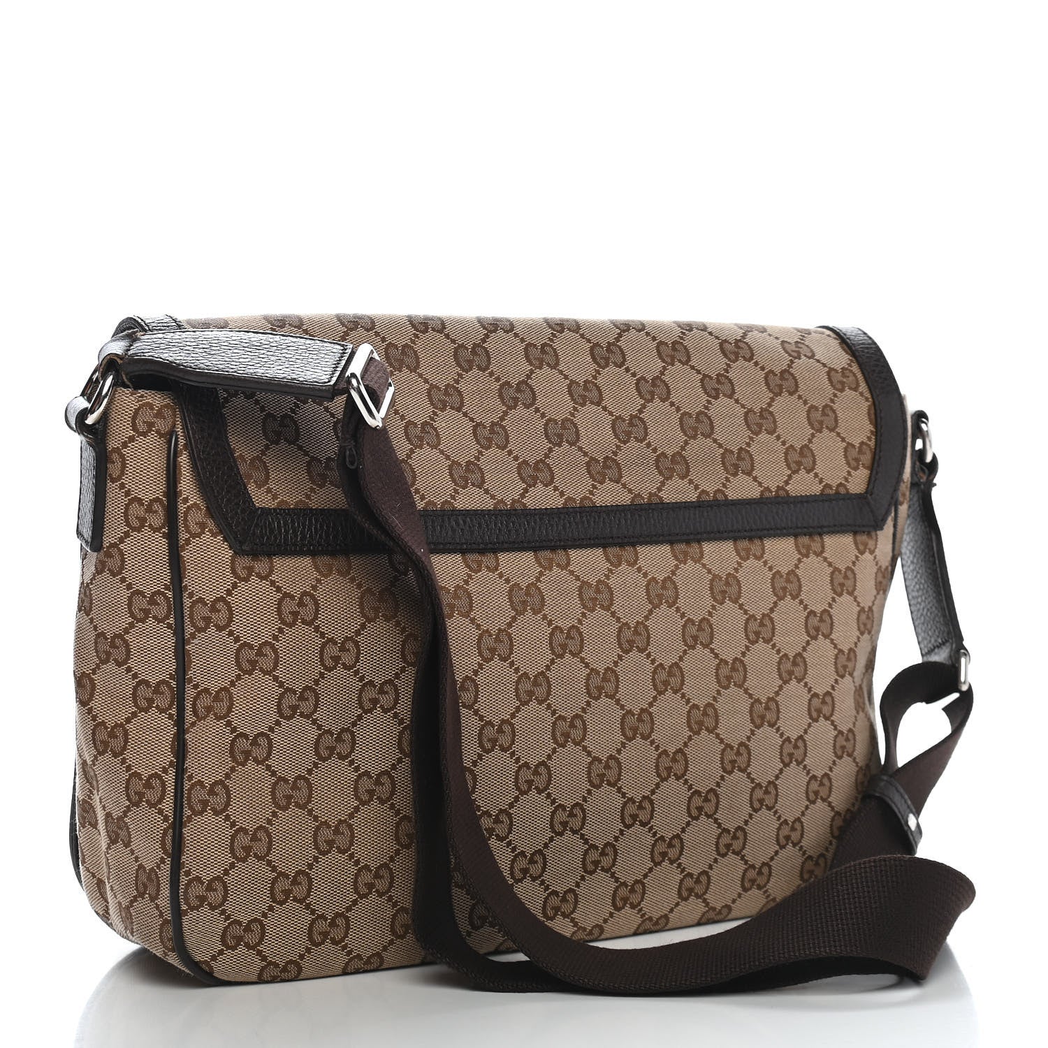 Gucci Monogram Large Flap Messenger Bag Beige Dark Brown 3 of 12