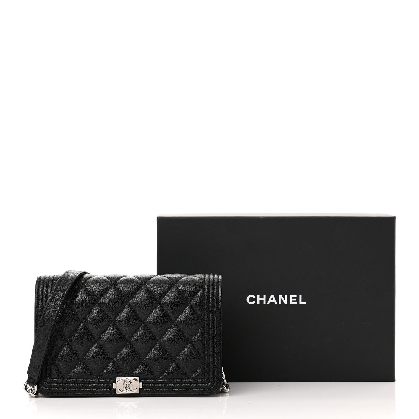 Caviar Quilted Boy Wallet On Chain WOC Black