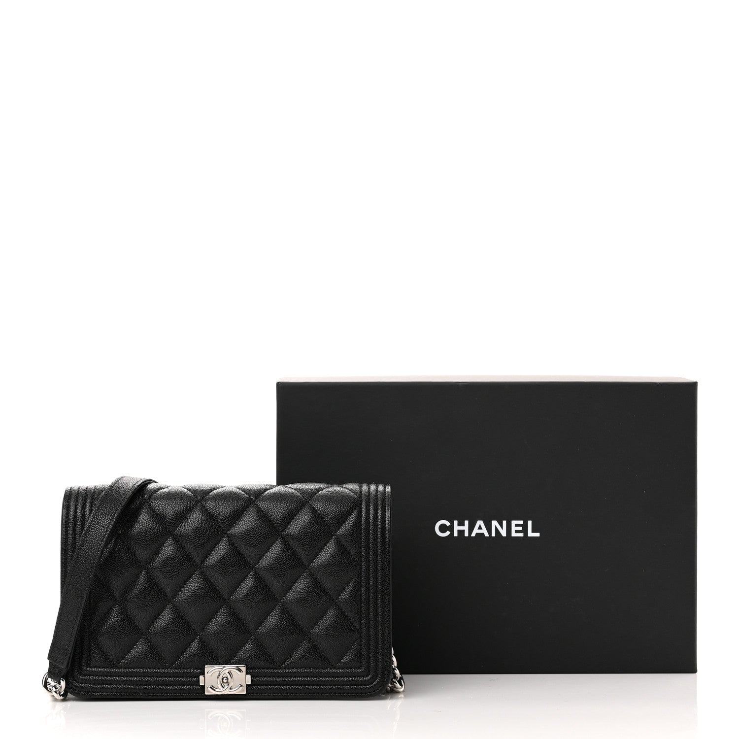 Chanel Caviar Quilted Boy Wallet On Chain WOC Black 12 of 12