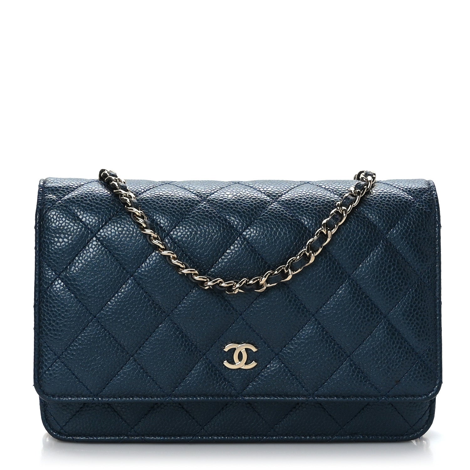 Chanel Iridescent Caviar Quilted Wallet on Chain WOC Blue 1 of 9