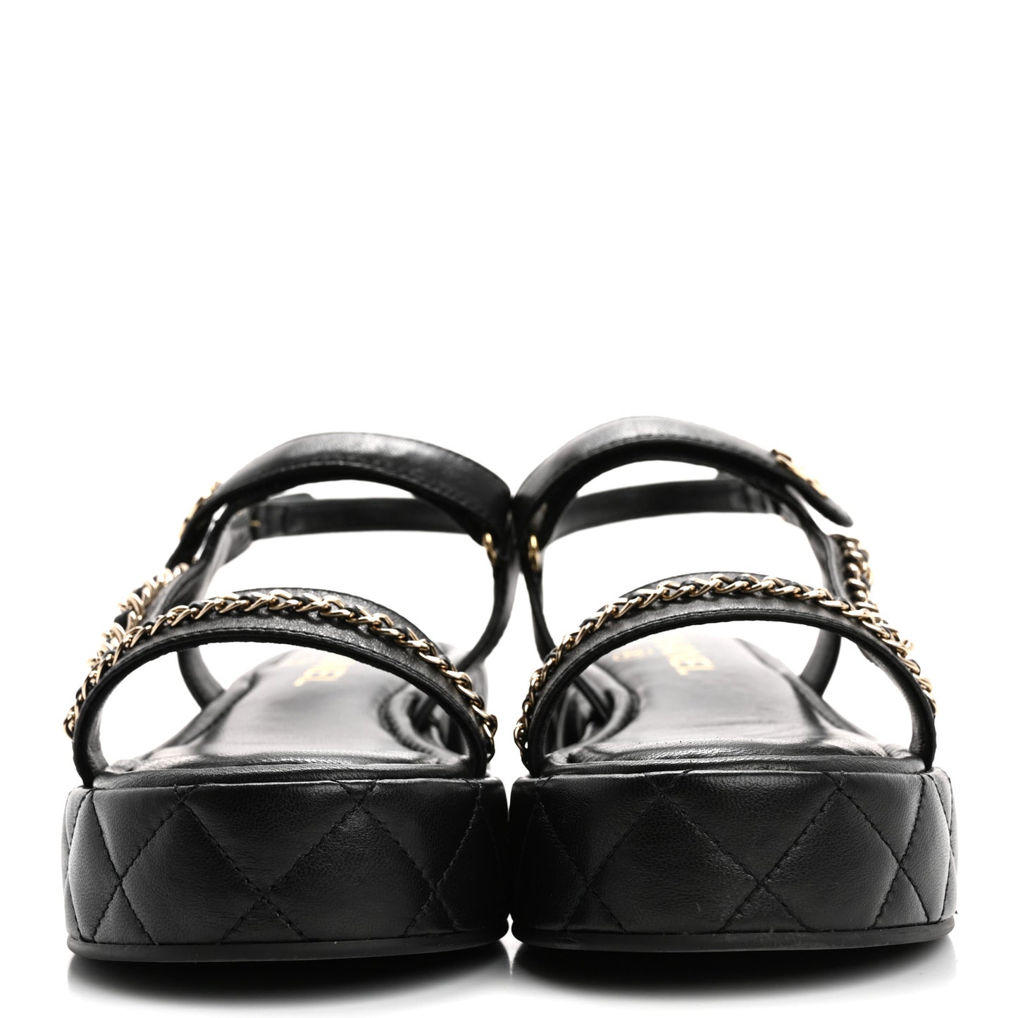 Lambskin Quilted Chain CC Platform Sandals 37.5 Black