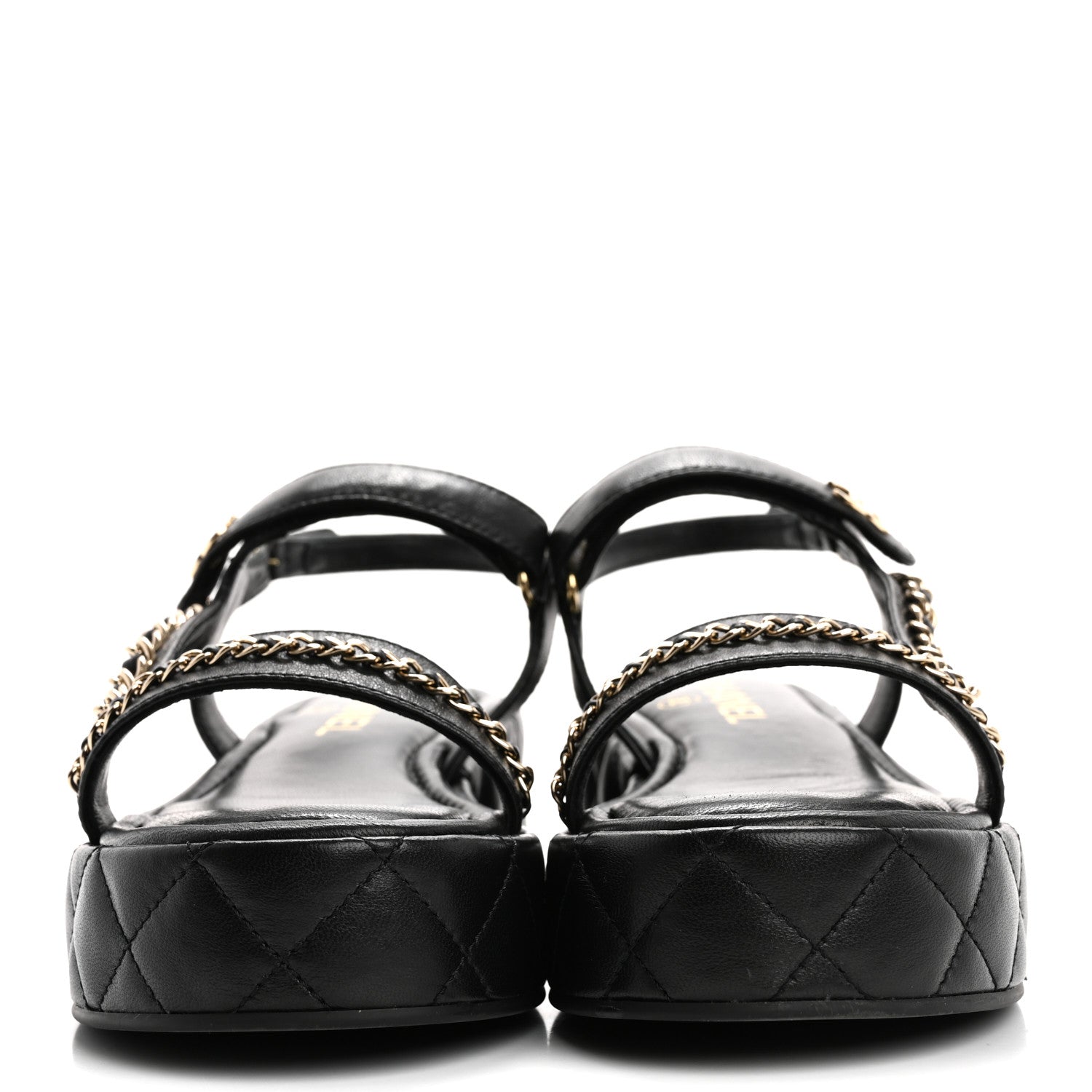 Chanel Lambskin Quilted Chain CC Platform Sandals 37.5 Black 3 of 9