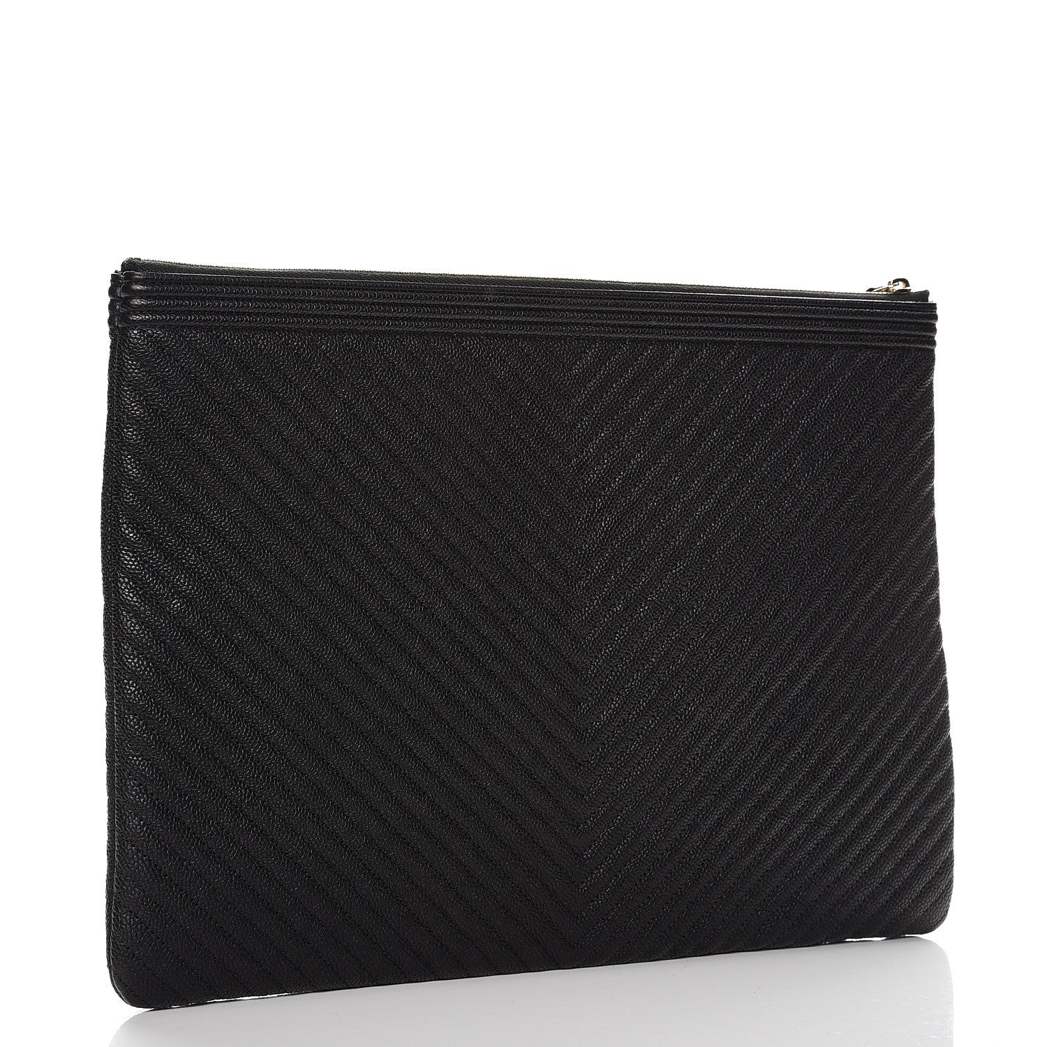 Chanel Caviar Chevron Large Boy Cosmetic Case Black 3 of 7