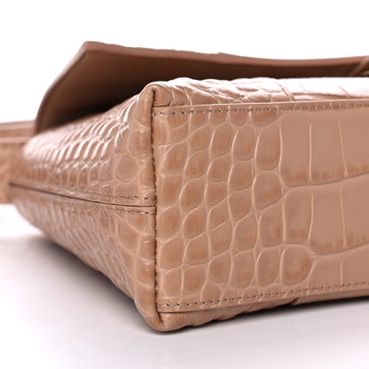Balenciaga Extra Supple Calfskin Crocodile Embossed XS Downtown Shoulder Bag Nude Beige 10 of 11