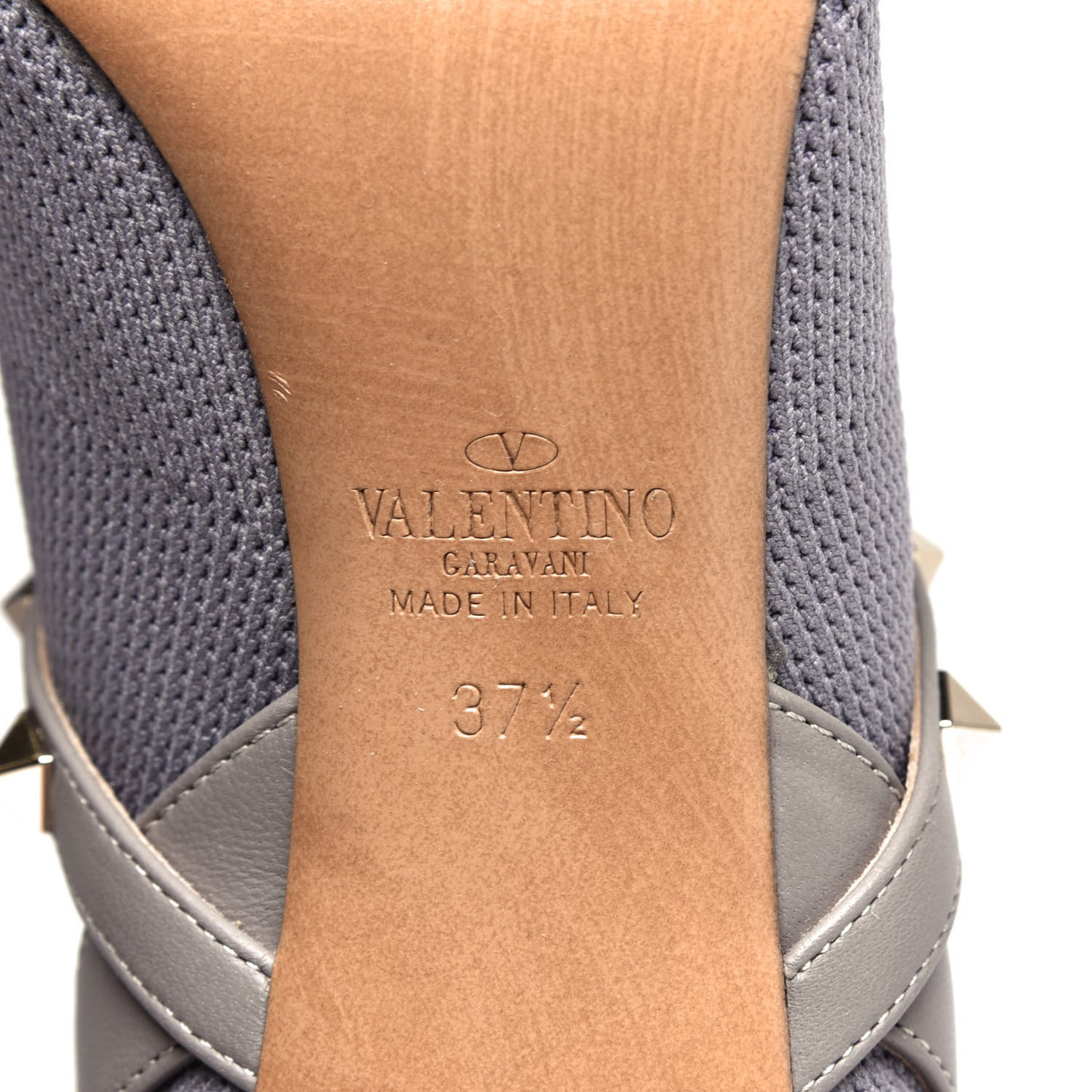 Calfskin Knit Rockstud Bodytech Sock Booties 37.5 Grey