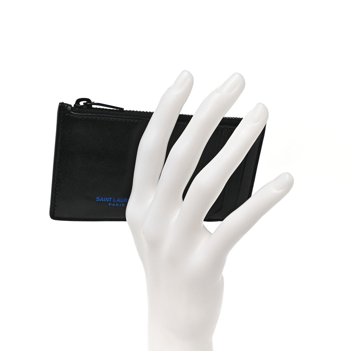 Calfskin 5 Fragments Zip Pouch Card Holder Black Blue