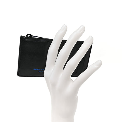 Saint Laurent Calfskin 5 Fragments Zip Pouch Card Holder Black Blue 2 of 10