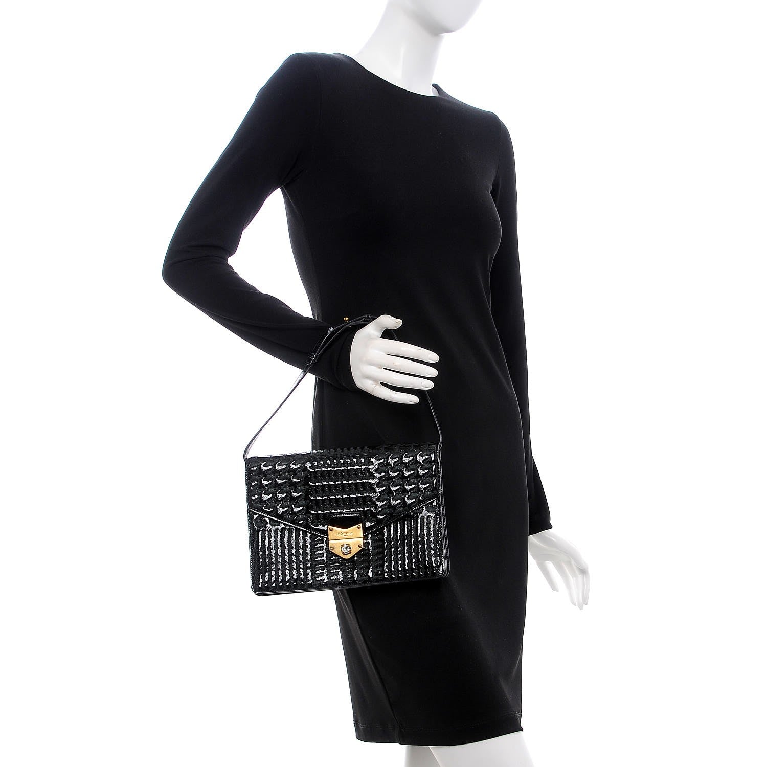 Saint Laurent Patent Embossed Flap Shoulder Bag Black 2 of 7