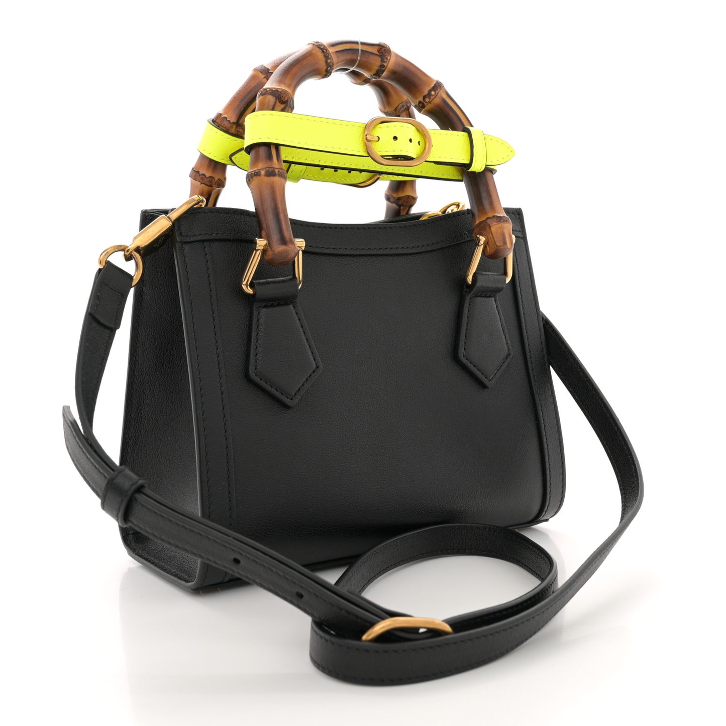 Wonka Grain Calfskin Mini Diana Tote Bag Black Yellow Fluo