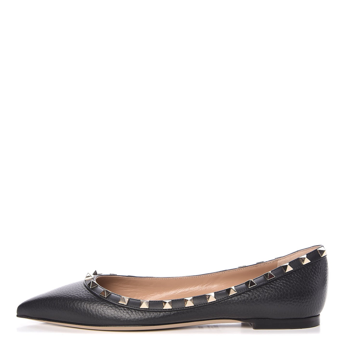 Pebbled Calfskin Rockstud Ballerina Flats 38.5 Black