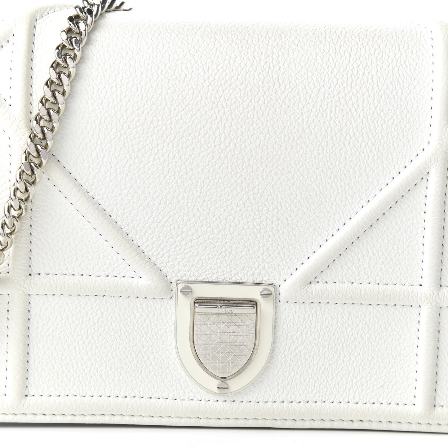 Grained Calfskin Diorama Wallet on Chain Pouch White