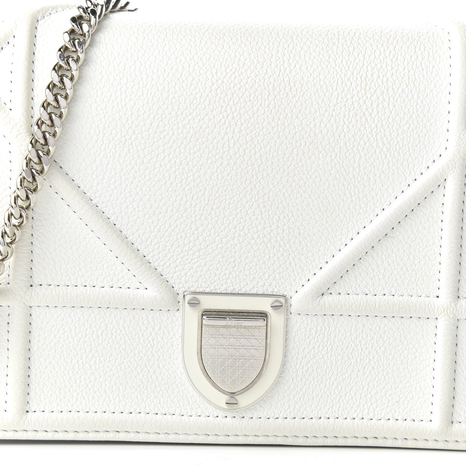 Christian Dior Grained Calfskin Diorama Wallet on Chain Pouch White 9 of 10