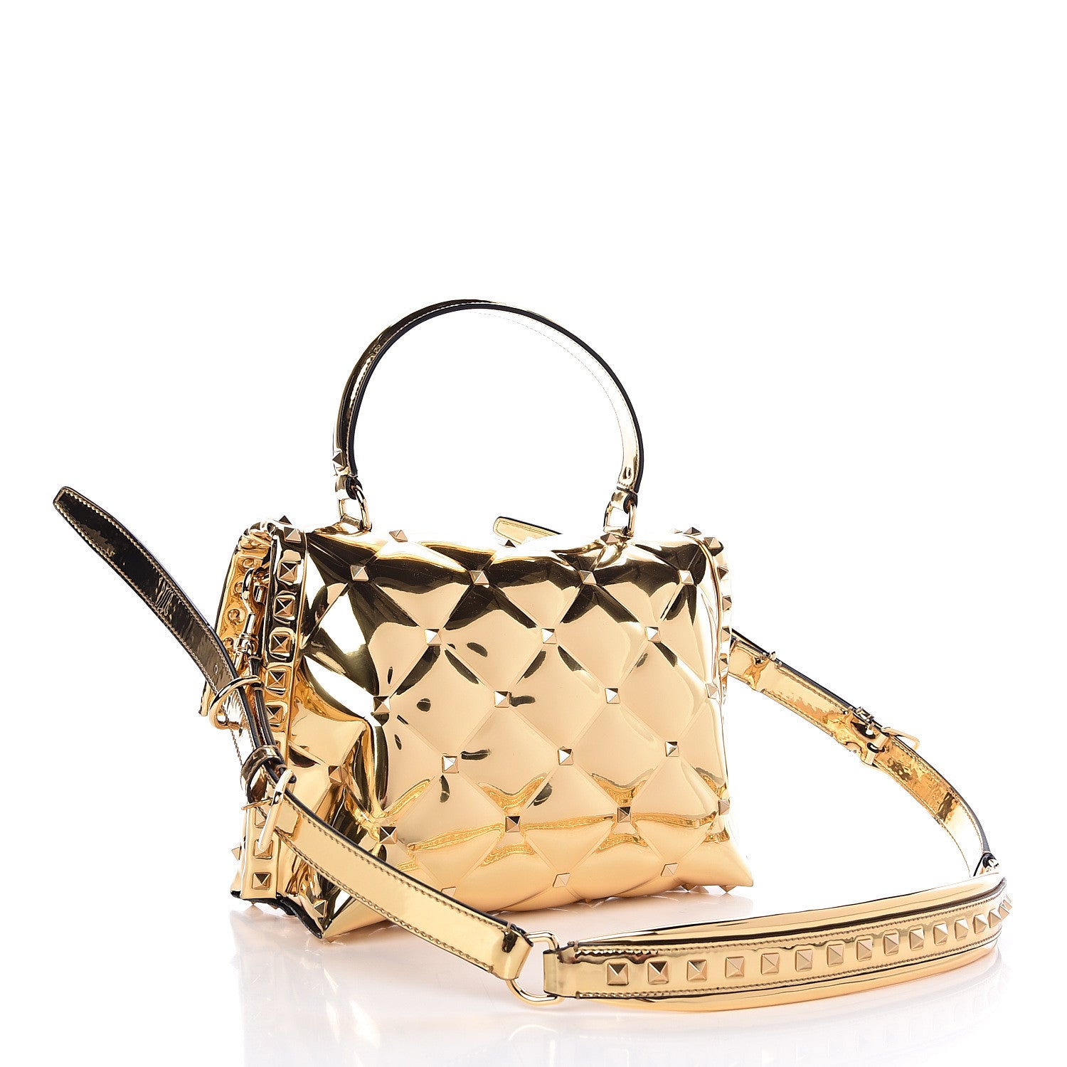 Valentino Garavani Metallic PVC Candystud Top Handle Bag Gold 3 of 11