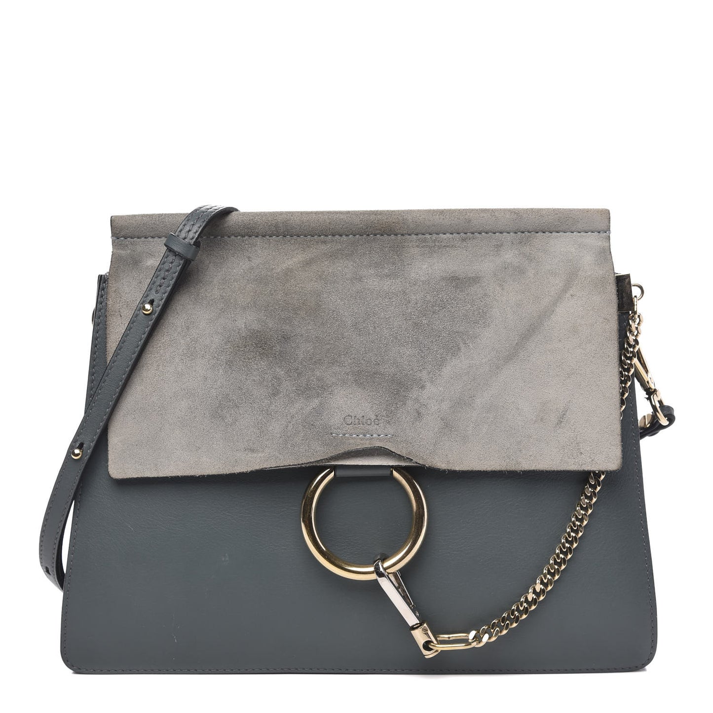 Suede Calfskin Medium Faye Shoulder Bag Cloudy Blue