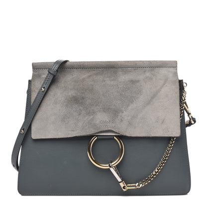 Chloe Suede Calfskin Medium Faye Shoulder Bag Cloudy Blue 1 of 16