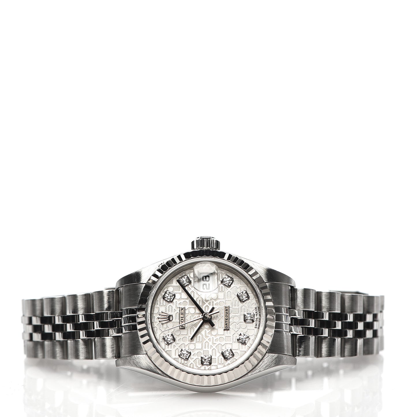 Stainless Steel 18K White Gold Diamond 26mm Oyster Perpetual Datejust Watch Silver Jubilee 79174