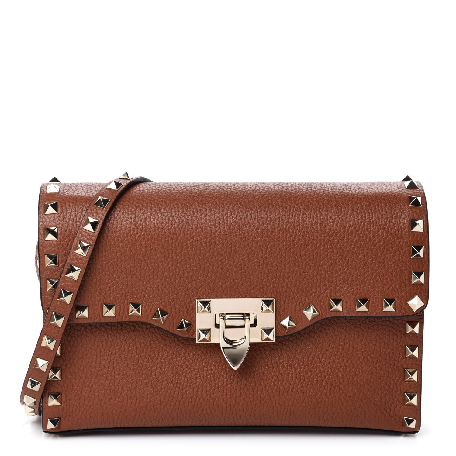 Valentino Garavani Pebbled Calfskin Medium Rockstud Flip Lock Crossbody Bag Brown 1 of 9