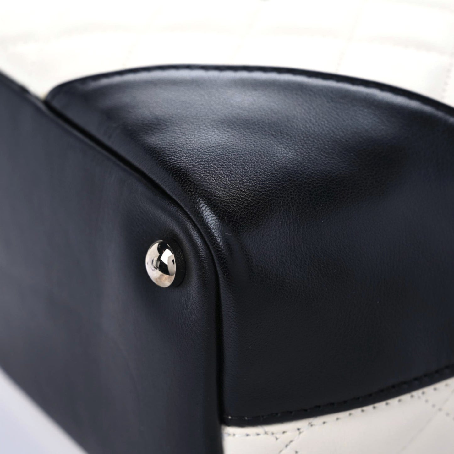 Calfskin Quilted Medium Cambon Tote White Black