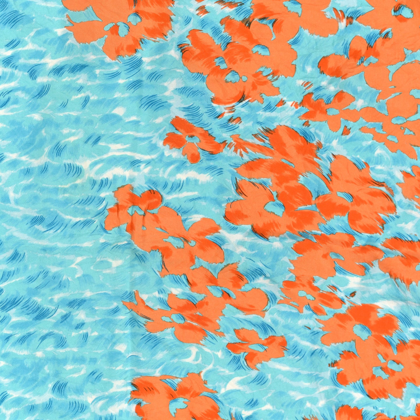 Silk Ocean Print Scarf Blue Orange