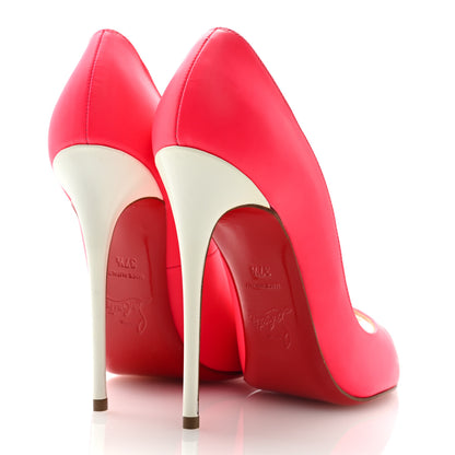 Christian Louboutin Matte Jazz Calf Fluo 120 Peep Toe Pumps 37.5 Fuchsia White 4 of 7