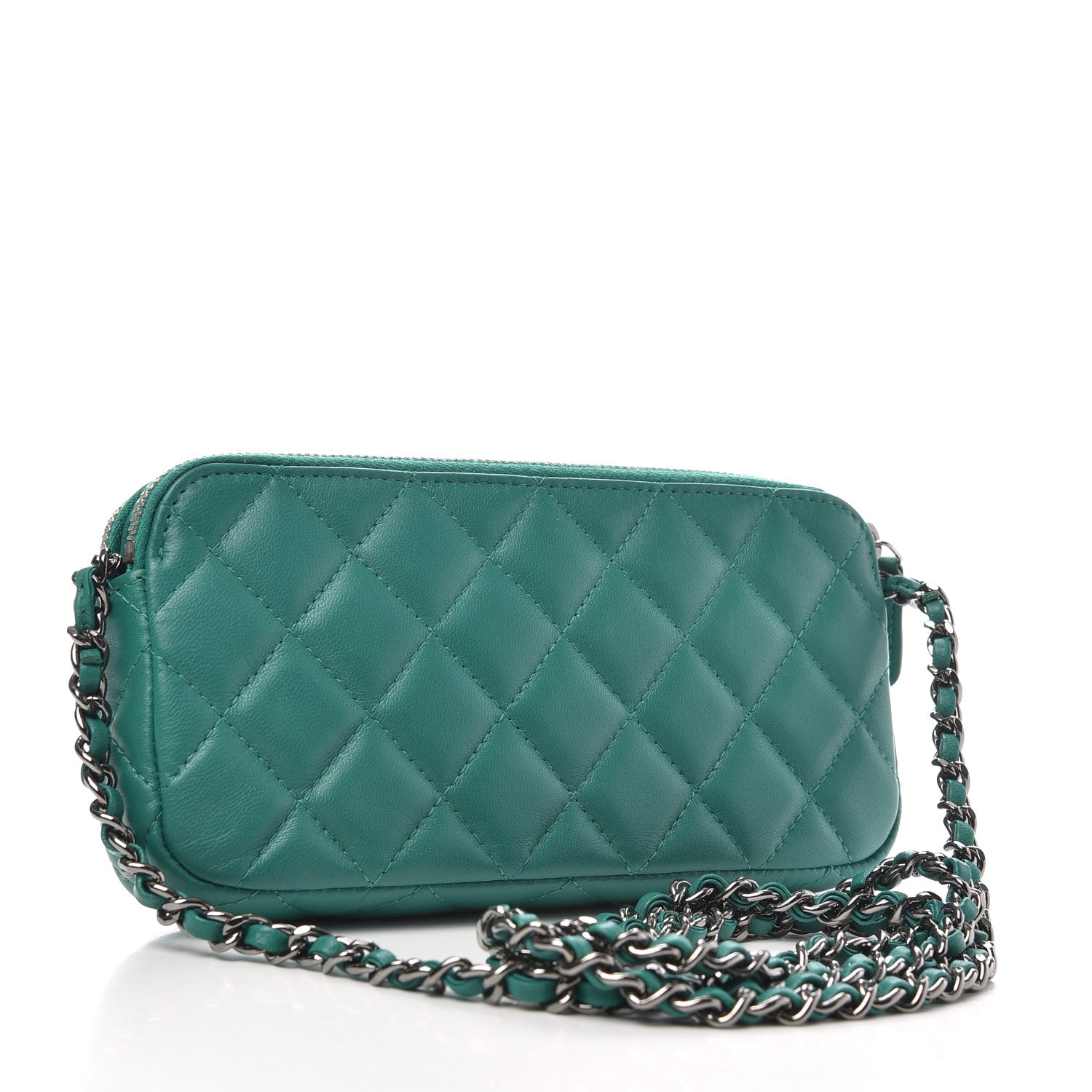 Chanel Lambskin Quilted Small Clutch With Chain Green 3 of 10