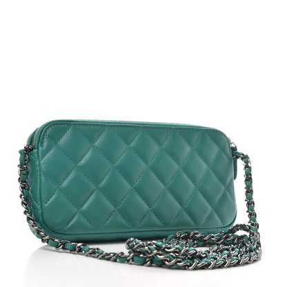 Chanel Lambskin Quilted Small Clutch With Chain Green 3 of 10