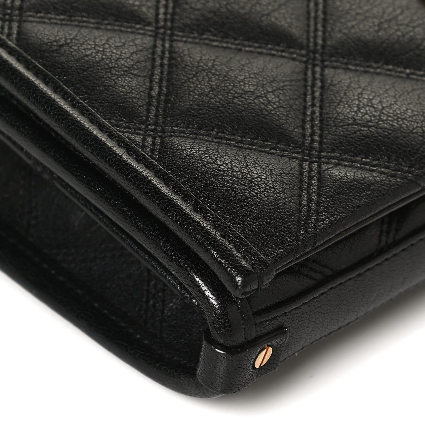 Lambskin Diamond Quilted Becky Chain Wallet Black