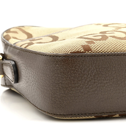 Gucci Monogram Jumbo GG Textured Dollar Calfskin Web Messenger Shoulder Bag Camel Ebony New Acero 9 of 14
