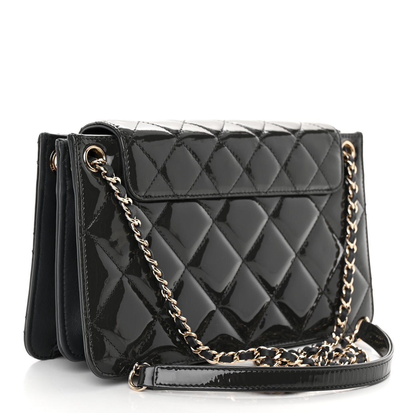 Patent Golden Class Accordion Flap Bag Dark Grey