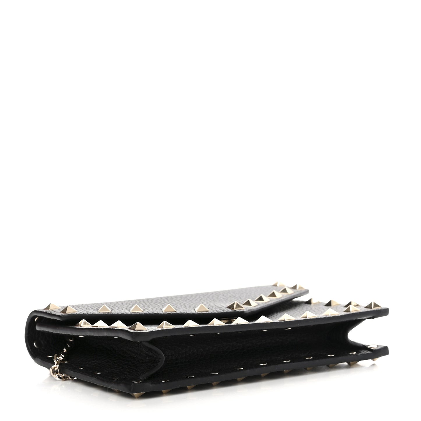 Pebbled Calfskin Rockstud Envelope Wallet on Chain Black