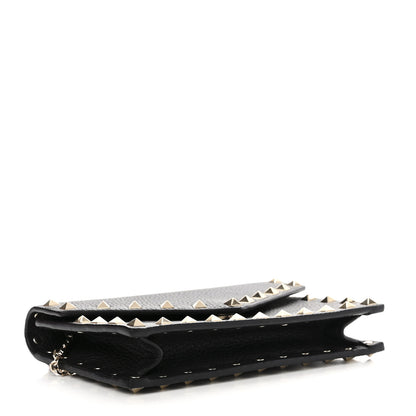 Valentino Garavani Pebbled Calfskin Rockstud Envelope Wallet on Chain Black 5 of 11
