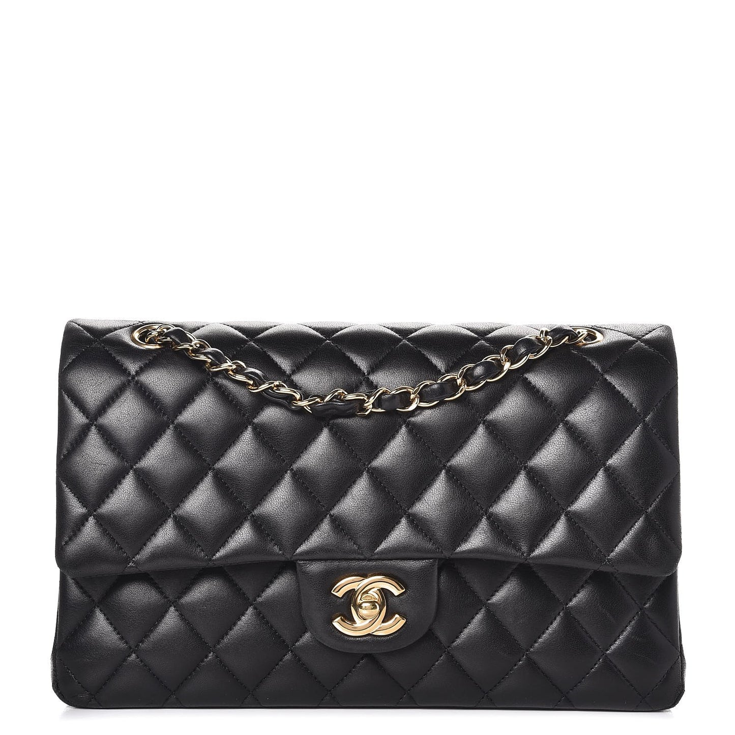 Lambskin Quilted Medium Double Flap Black