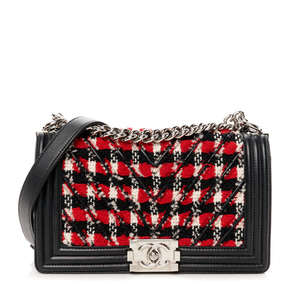 Chanel Lambskin Tweed Woven Medium Chevron Boy Flap Red White Black 1 of 10