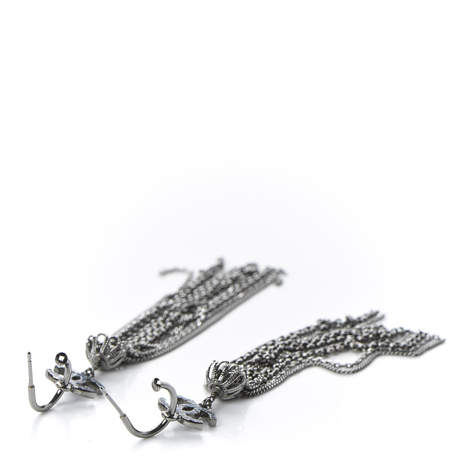 Chanel Ruthenium Chain CC Drop Earrings 3 of 4
