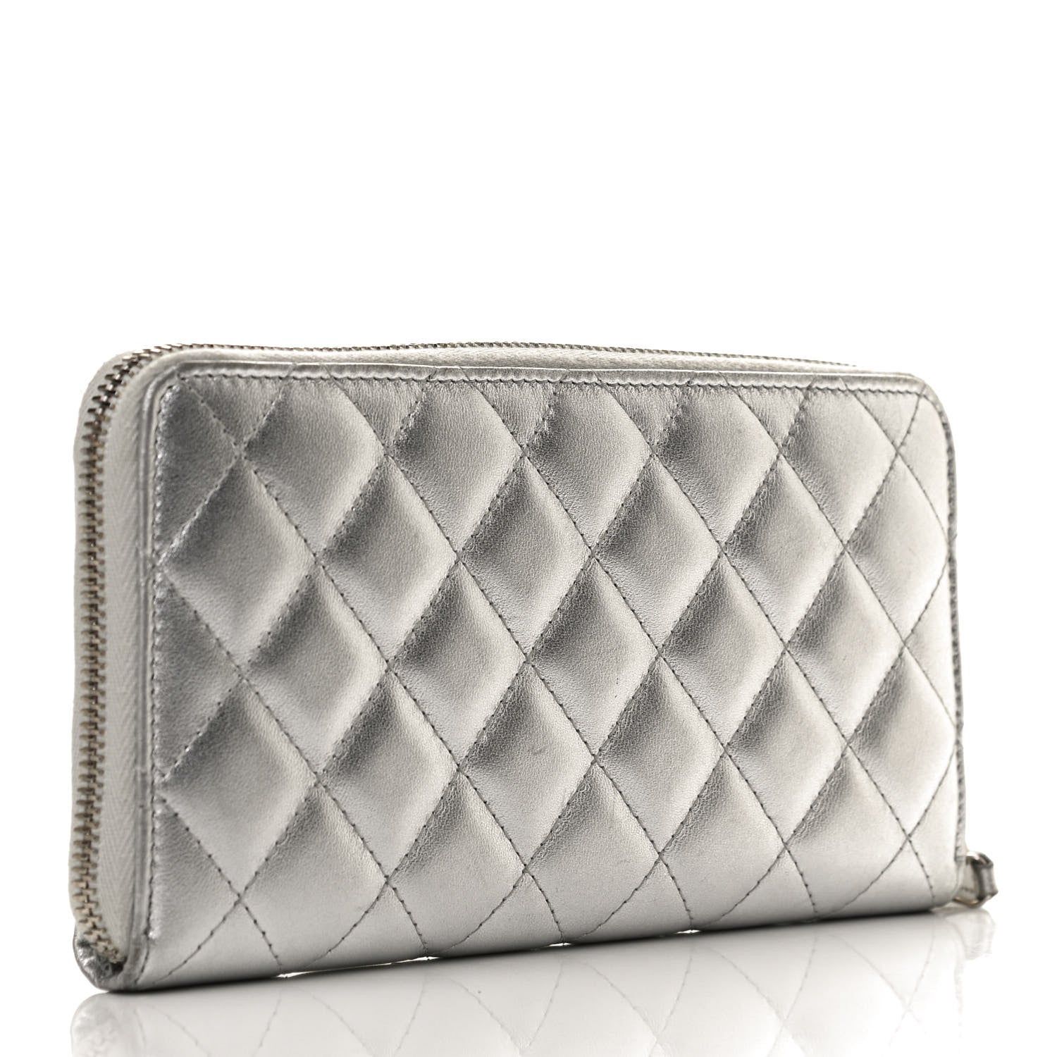 Chanel Metallic Lambskin Quilted Large Gusset Zip Around Wallet Silver 3 of 10