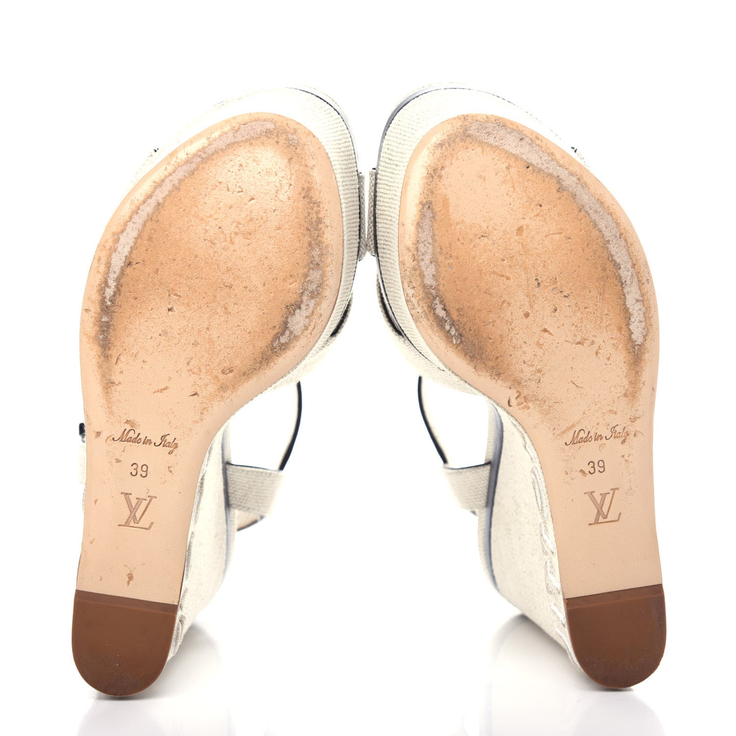 Louis Vuitton Canvas Calfskin Postcard Wedge Sandals 39 Ecru 6 of 9