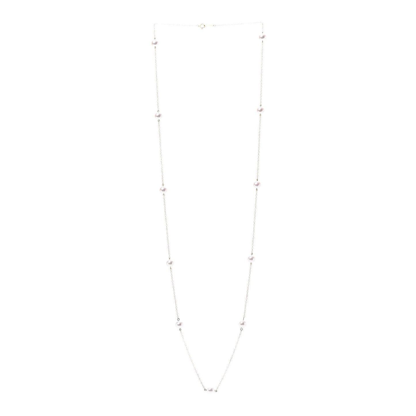 18K Yellow Gold Akoya Pearl 7mm Station Necklace 30"