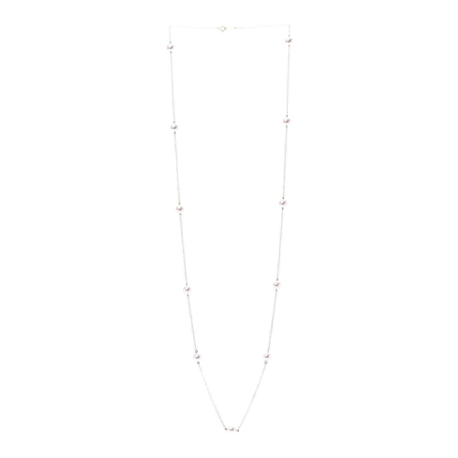 Mikimoto 18K Yellow Gold Akoya Pearl 7mm Station Necklace 30" 3 of 5