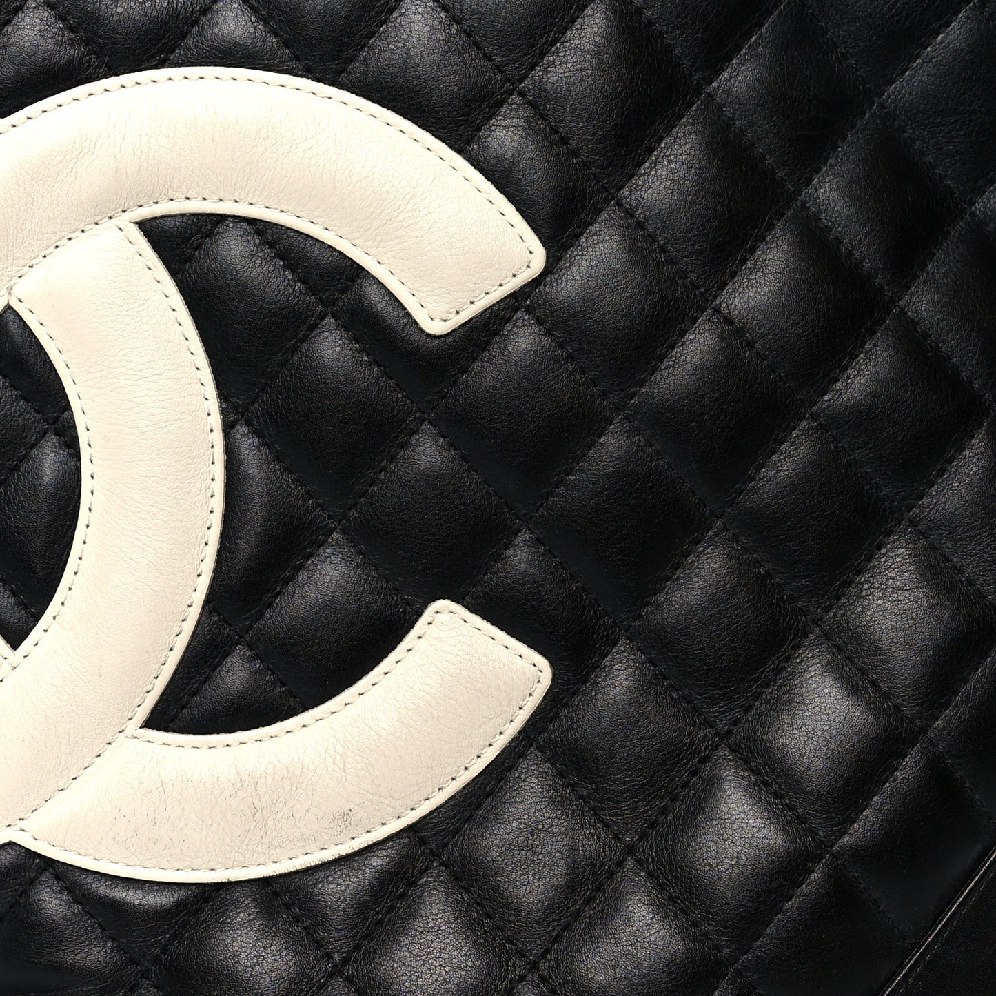 Calfskin Quilted Medium Cambon Tote Black White