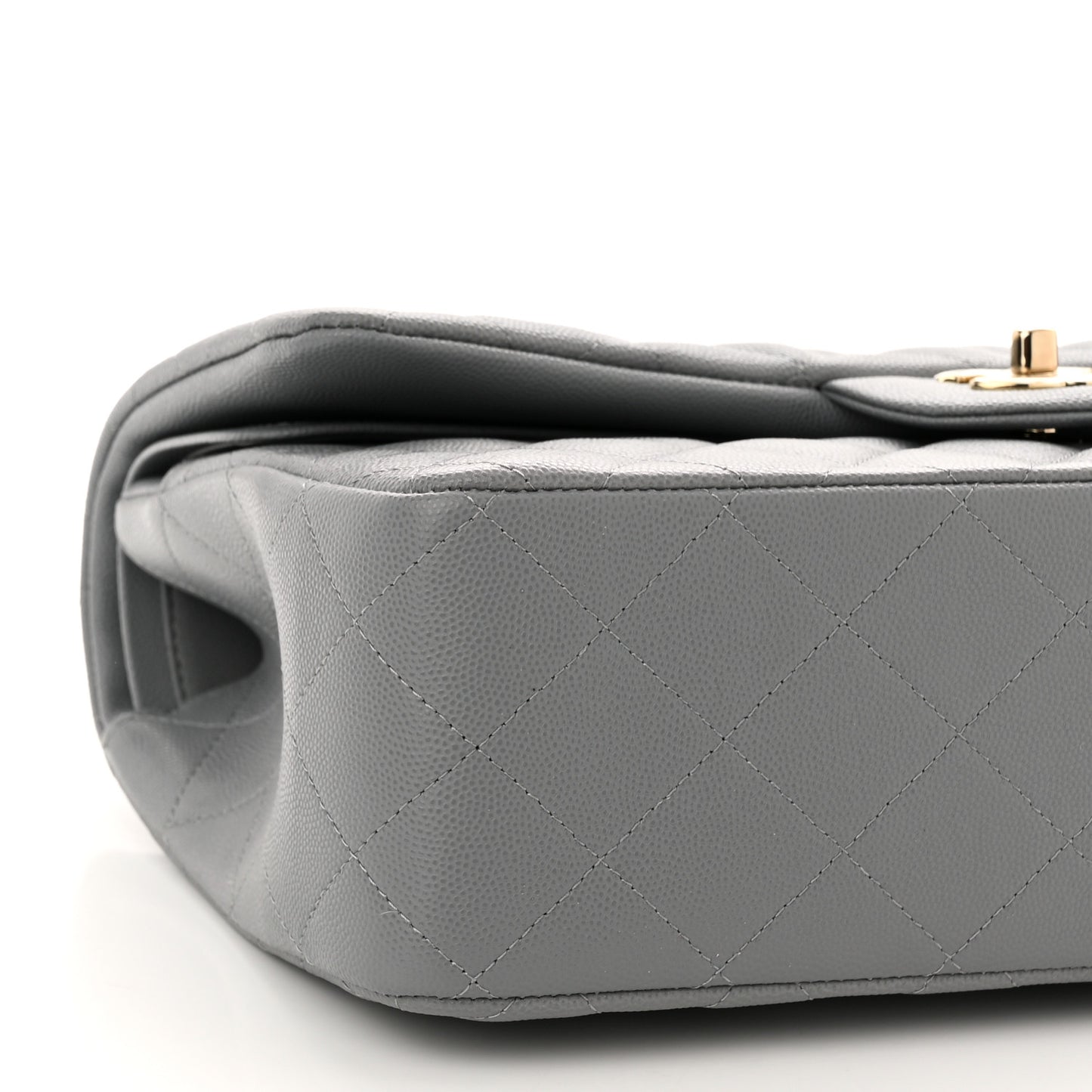 Caviar Quilted Jumbo Double Flap Grey