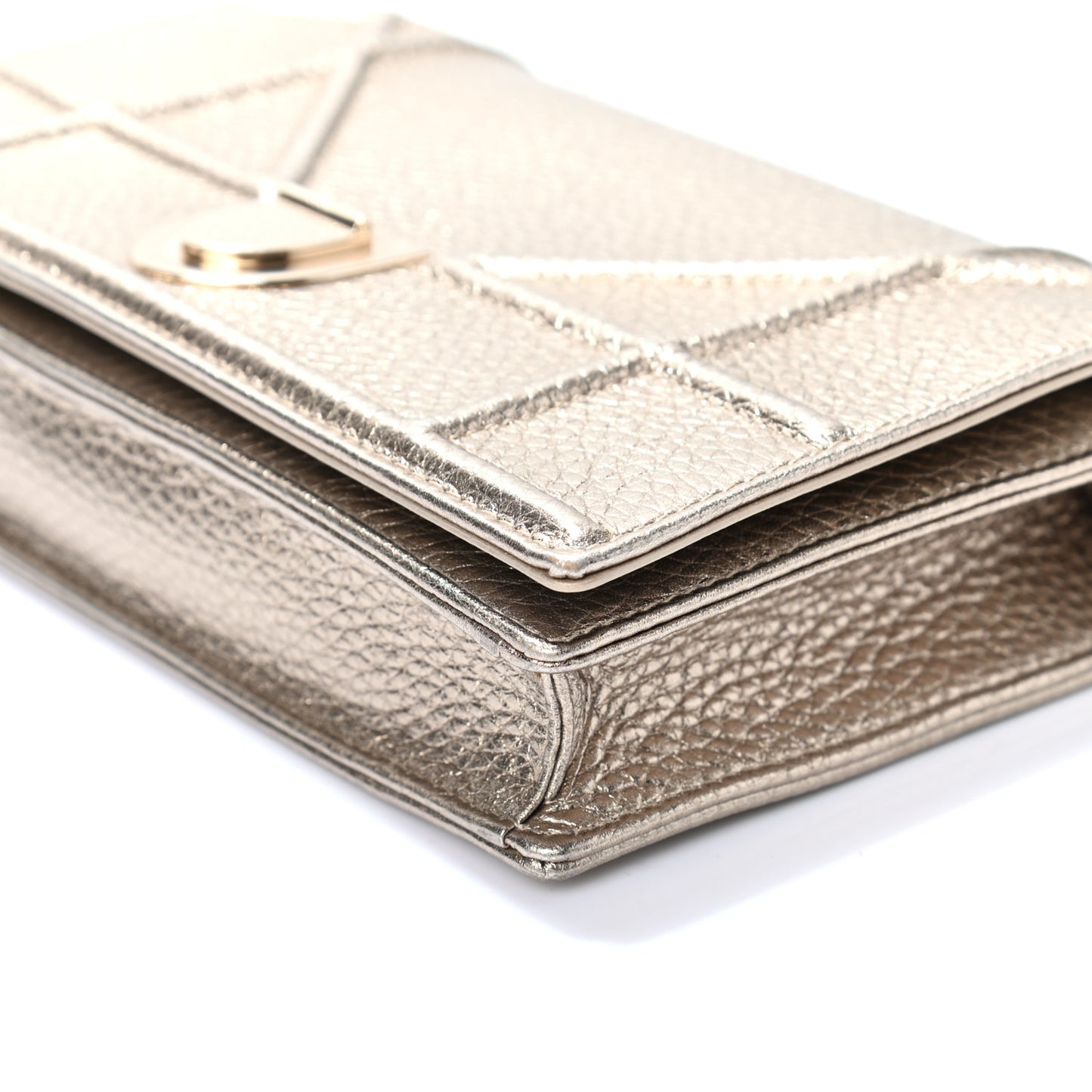 Metallic Grained Calfskin Diorama Wallet on Chain Pouch Light Gold
