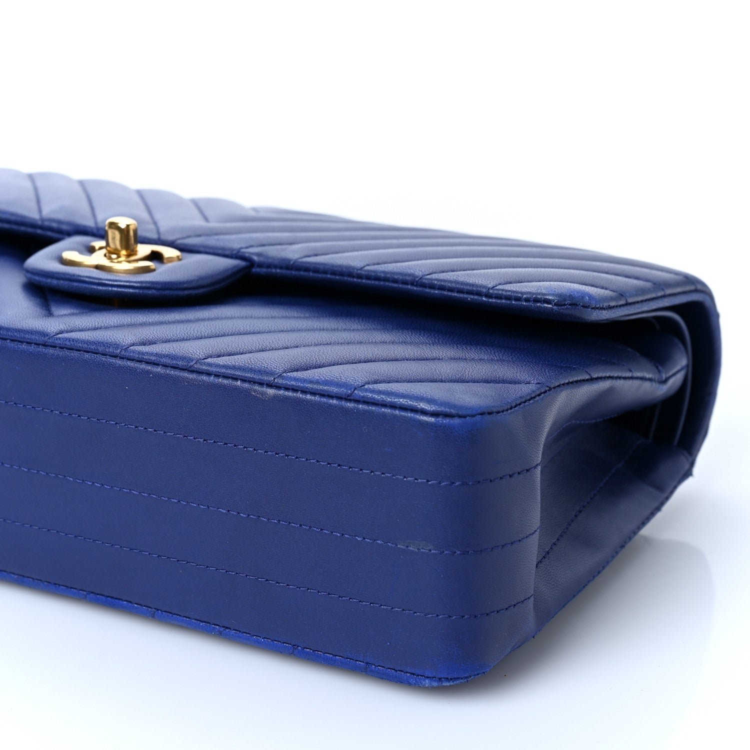 Chanel Lambskin Chevron Quilted Medium Double Flap Blue 9 of 11